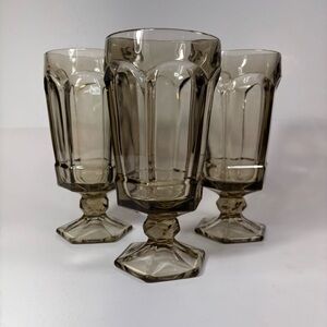 Fostoria Goblet Virginia Smokey Brown Footed Water Glass Tall 7" Drinkware Set 3